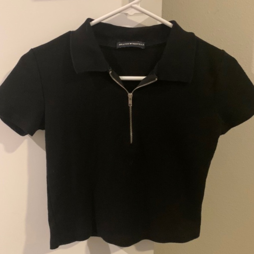 Brandy Melville black zip up polo